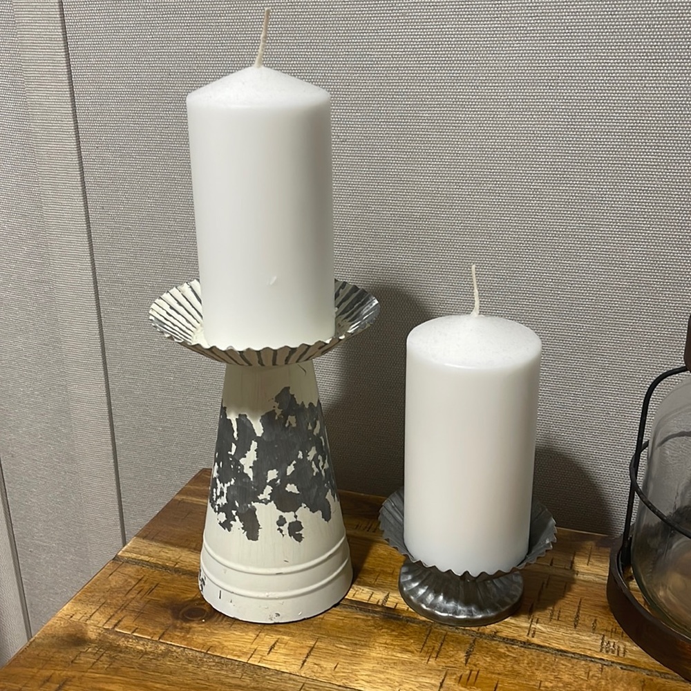 Set of 2 galvanized candle holders